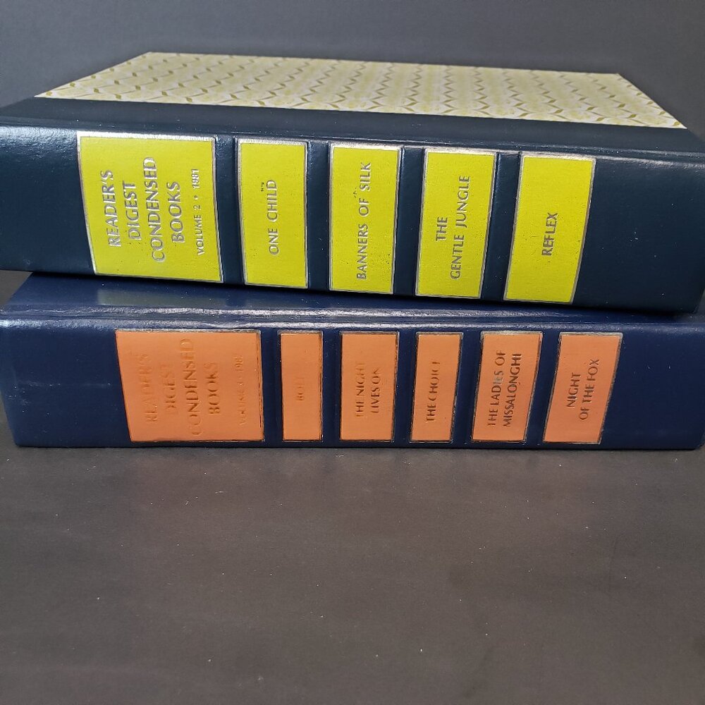 2 Beautiful Orange and lime Green Readers Digest Vintage HB Books Riser Decor